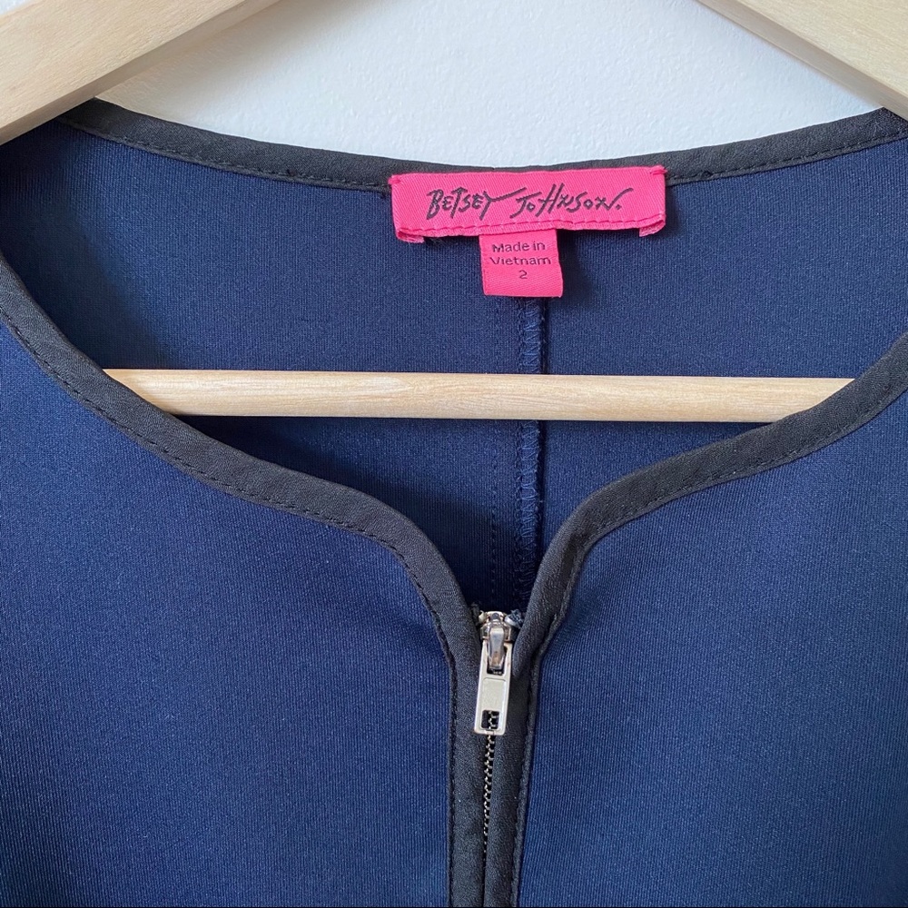 Betsey Johnson Full Zip Blue w/ Black Trim Dress 2 - Picture 3 of 11
